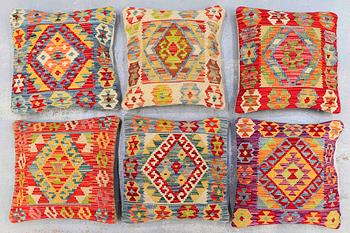 Six Kilim cushions, ca 50 x 50 cm.