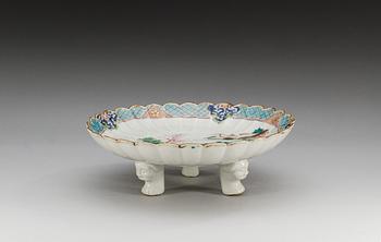 A Japanese famille rose footed moulded dish, 18th Century.