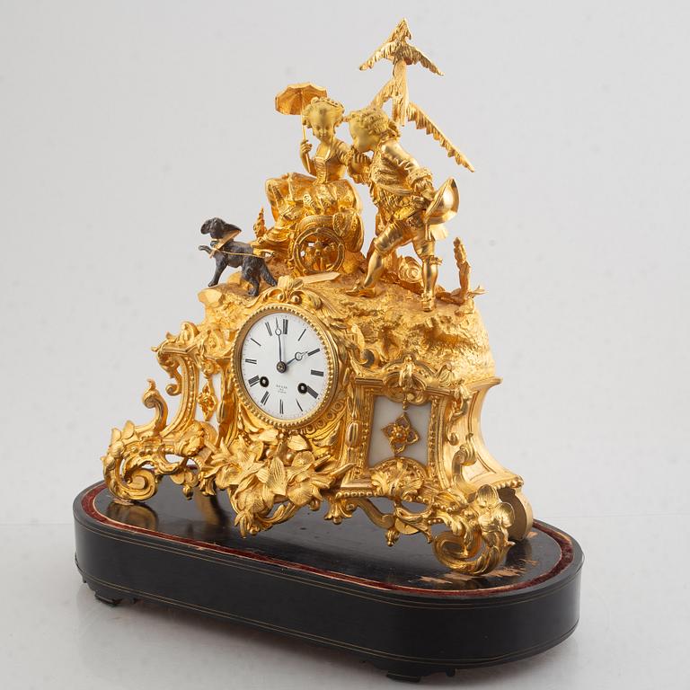 A mantle clock, marked Bazar De Paris, France, second half of the 19th century.