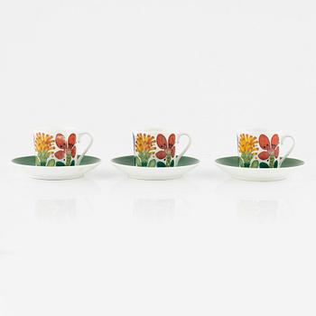 Stig Lindberg, three coffe cups with plates. "Tahiti", Gustavsberg.