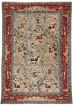 282. MATTO, a semi-antique Teheran probably, a figural part silk, ca 347,5-345,5 x 242 cm.