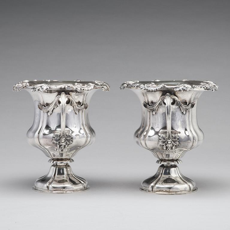 A pair of Russian 19th century silver champagne coolers, mark of Carl Johann Tegelsten, St. Petersburg 1842.