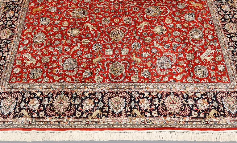 A pictoral orientalisk silk carpet, ca 284 x 180 cm.