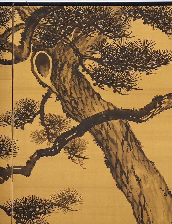 A Japanese two fold screen, Byobu, early 20th century, by unknown artist, signature perhaps to be read as Sakuho.