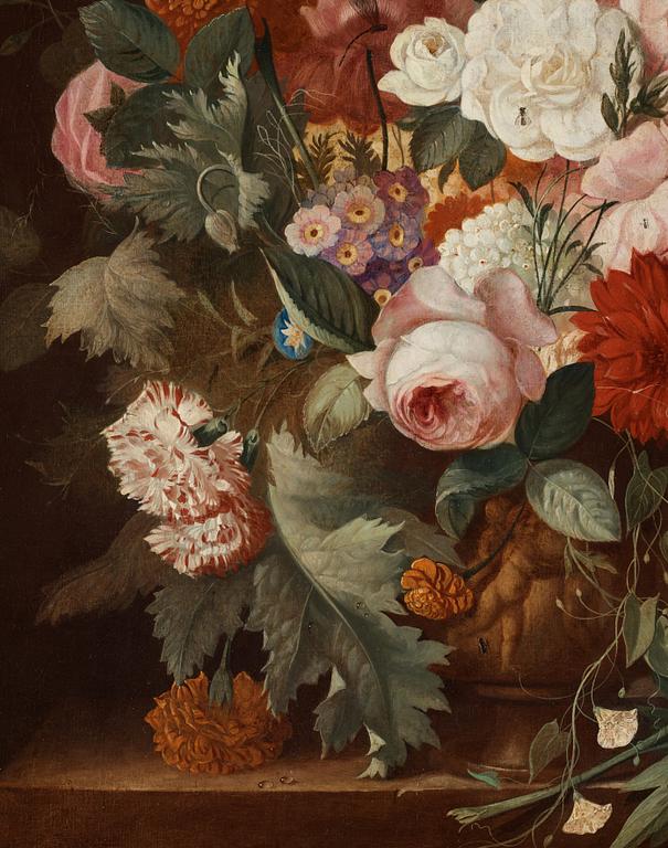 Jan van Os Tillskriven, Blomsterstilleben med gul fjäril och slända.