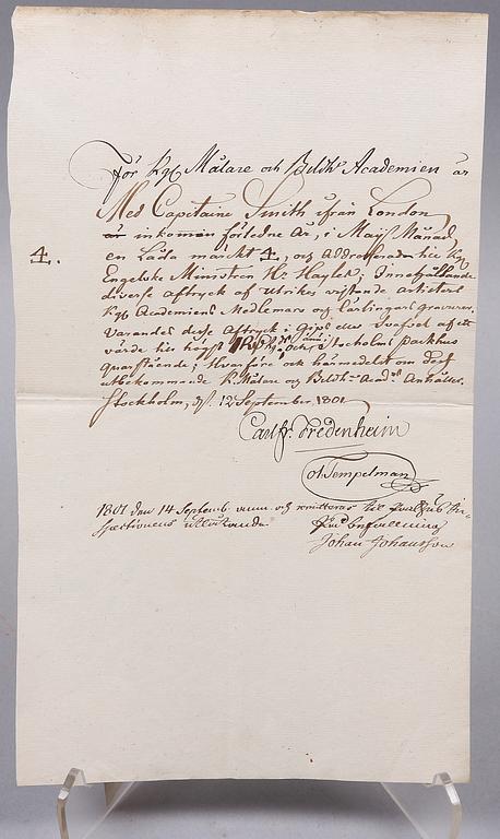 HANDLINGAR MED AUTOGRAFER, 2 st, Carl Fredrik Adelcrantz, Olof Tempelman, Carl Fredrik Fredenheim, 1789 resp 1801.