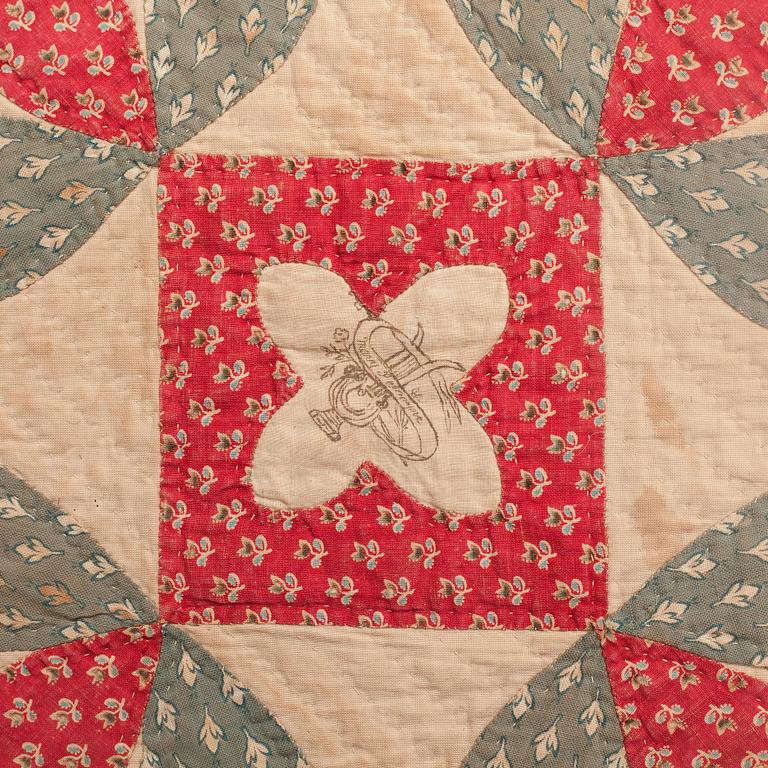 BRUDTÄCKE, lapptäcke, ca 273,5 x 245 cm, USA omkring 1900.