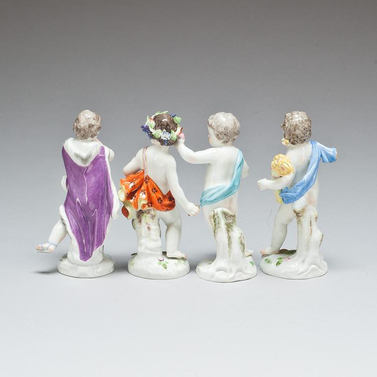 FIGURINER, 4 st, porslin, Meissen, 1900-tal.