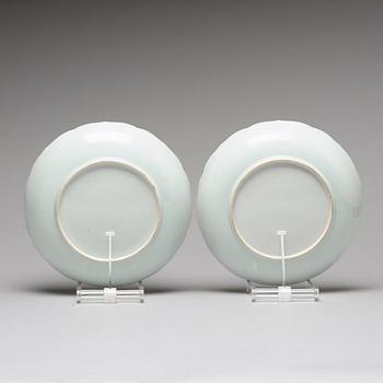 A pair of famille rose 'tobacco leaf' dishes, Qing dynasty, Qianlong (1736-95).