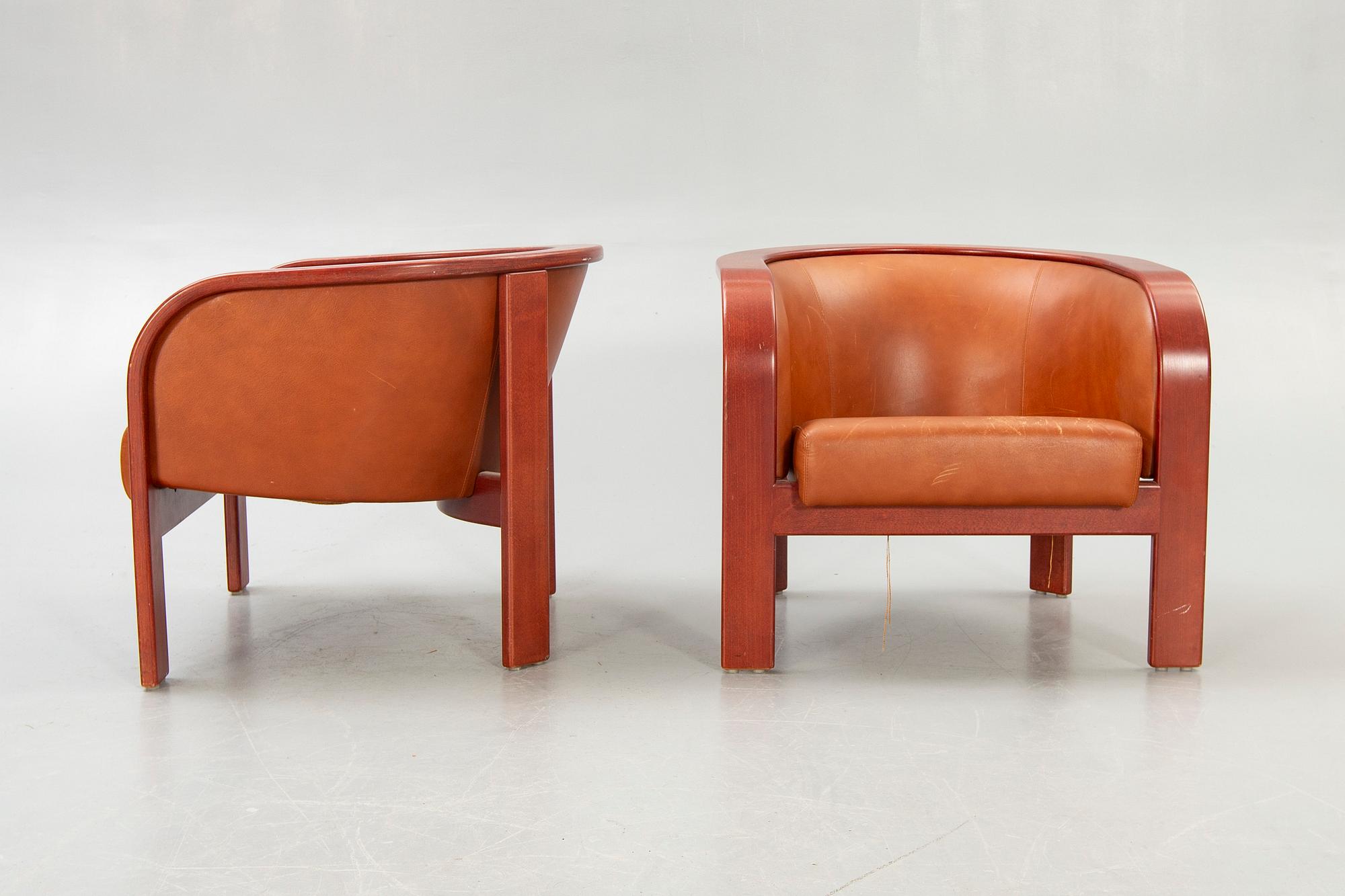 Armchairs, 2 pcs, 'Barbro', leather, by Björn Hultén for Gärsnäs, second half of the 20th century.