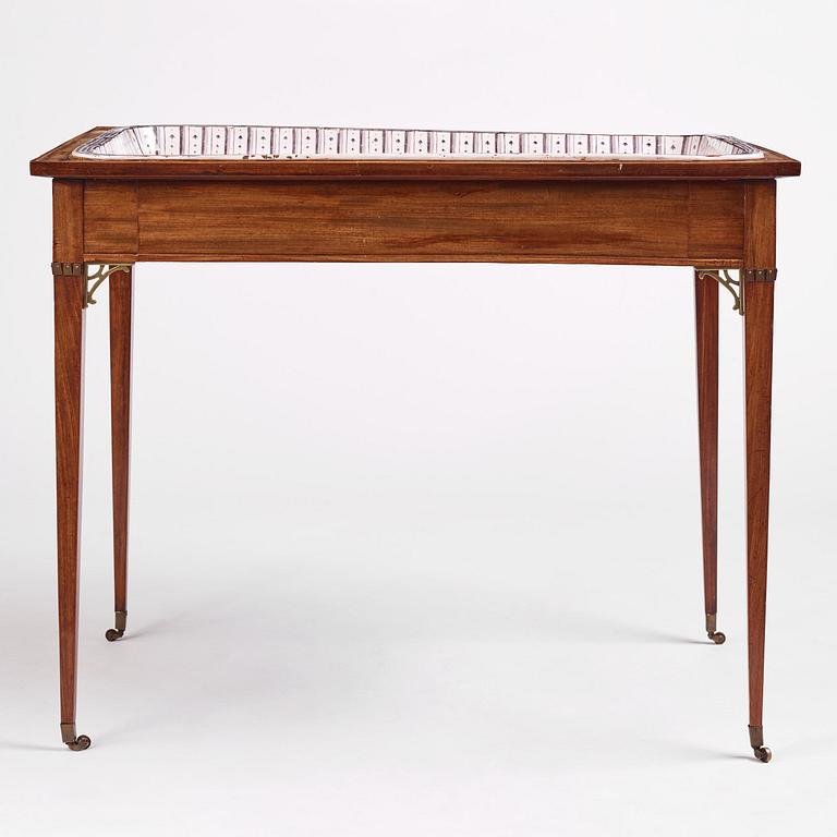 A late Gustavian mahogany and faience tea-table, Stockholm, late 18th century.