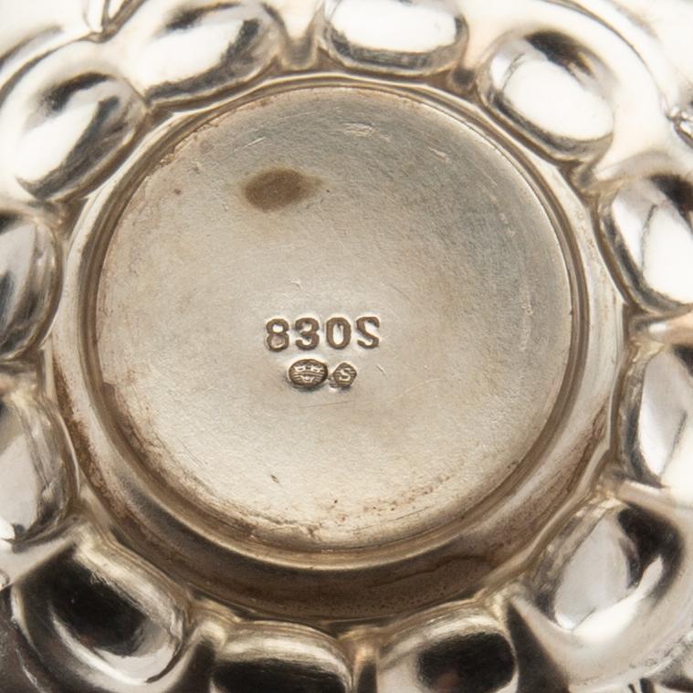 Sugar and salt shakers, Rococo style, silver, Swedish import marks, 20th century.