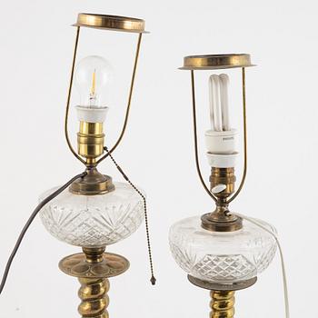 Two brass table lamps, Baroque style, 20th Century.