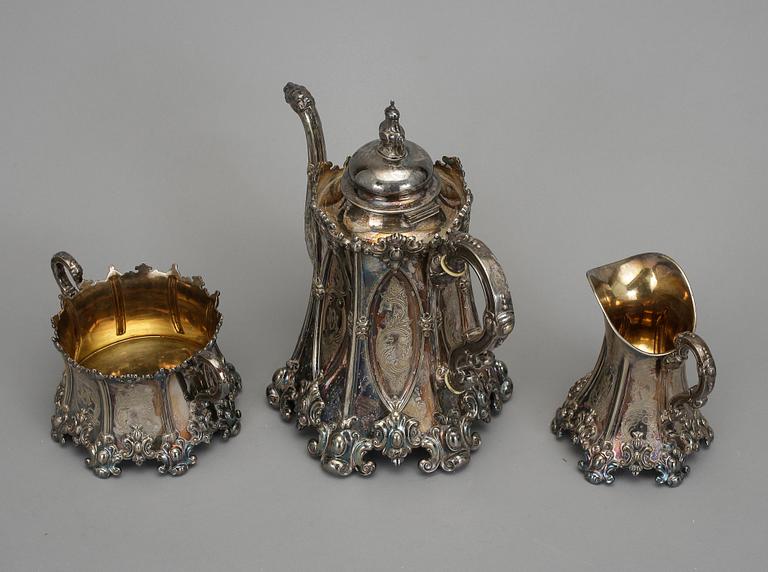 KAFFESERVIS, nysilver, götisk modell, CG Hallberg, 1900-talets början.