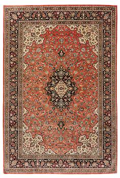 320. A 1960's silk Qum carpet, c. 305 x 205 cm (as well as 4 and 2 cm of flat weave on each side).