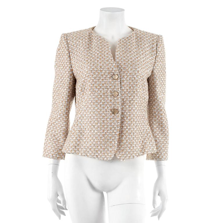 ARMANI, a silver and gold colored evening jacket. Italian size 44.