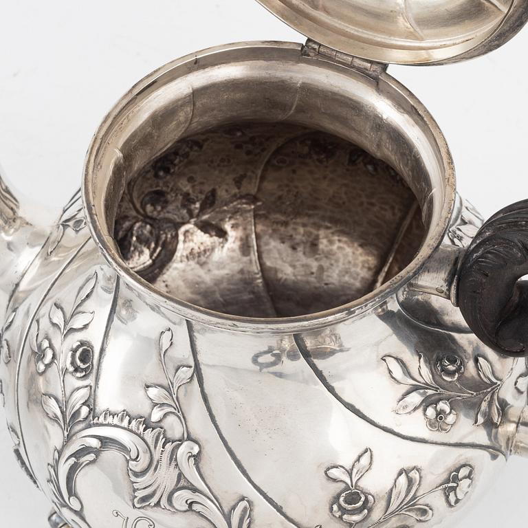 An Austro-Hungarian Silver Teapot, Creamer and Sugar Bowl, Vienna 1872-1922.