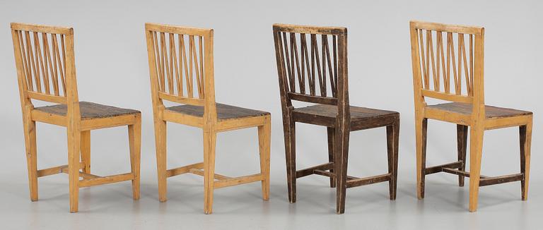 STOLAR, 4 st, Gustavianska, signerade ELS, 1800-talets första hälft.