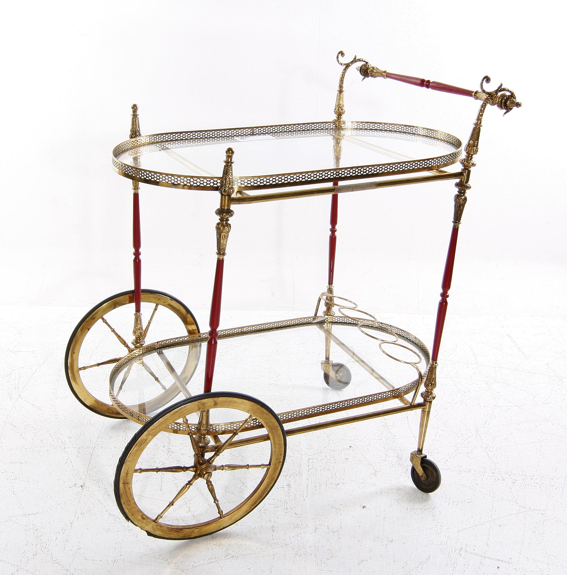 SERVERINGSVAGN, mässing, glas, 1900-tal.