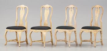 Eight Swedish Rococo 18th century chairs.