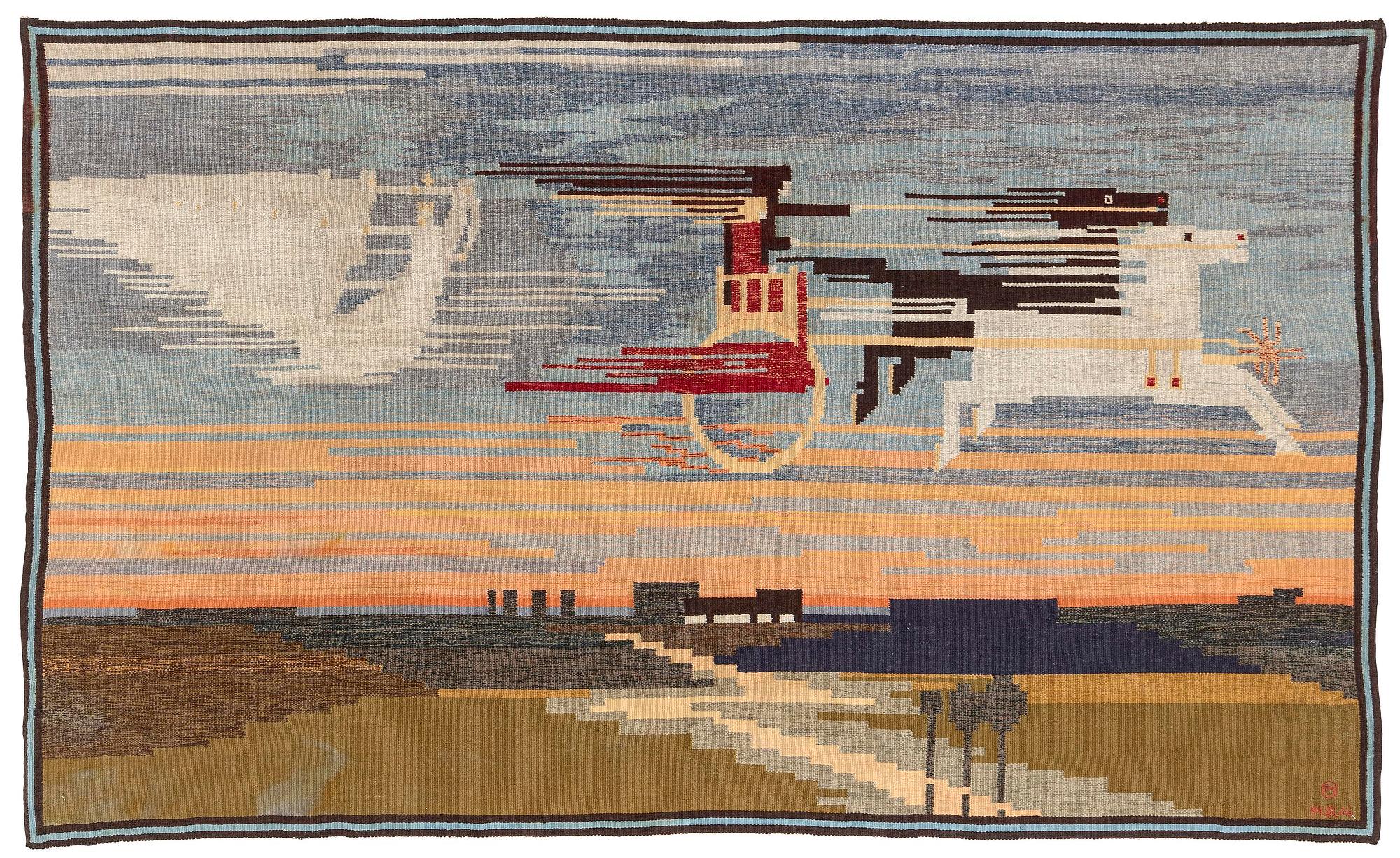 Pär Axel Olsson, a tapestry, 'Näckens Bröllop' ('The Wedding of the Water Sprite / Nixie') flat weave, c 270 x 166 cm, signed PAO 19K&L06.