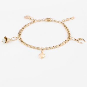 Armband, 18K guld med berlocker.