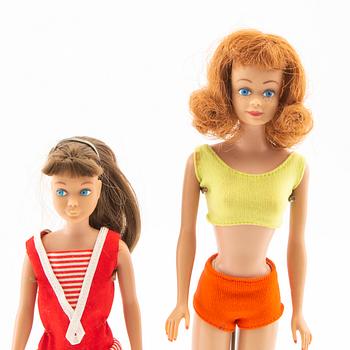 Midge and Skipper, dolls, vintage, Mattel 1960s.