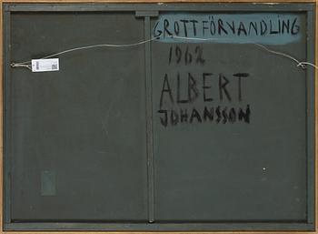 Albert Johansson, blandteknik limfärg/akvariesand/betongspackel på pannå, signerad och daterad 1962 a tergo.