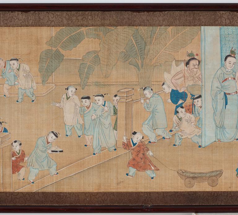 A Chinese painting, ink and colour on silk, Qing dynasty, 19th century.