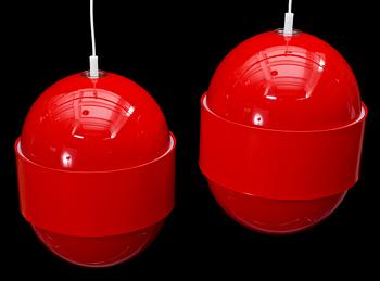 TAKLAMPOR, ett par, "Globo ring", Uno & Östen Kristiansson, Luxus, 1970-tal. Höjd ca 42 cm.