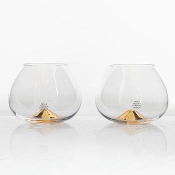 Ingegerd Råman, cognac glasses, 5 pcs, "Guld", Skrufs Glasbruk. Second half of the 20th century.