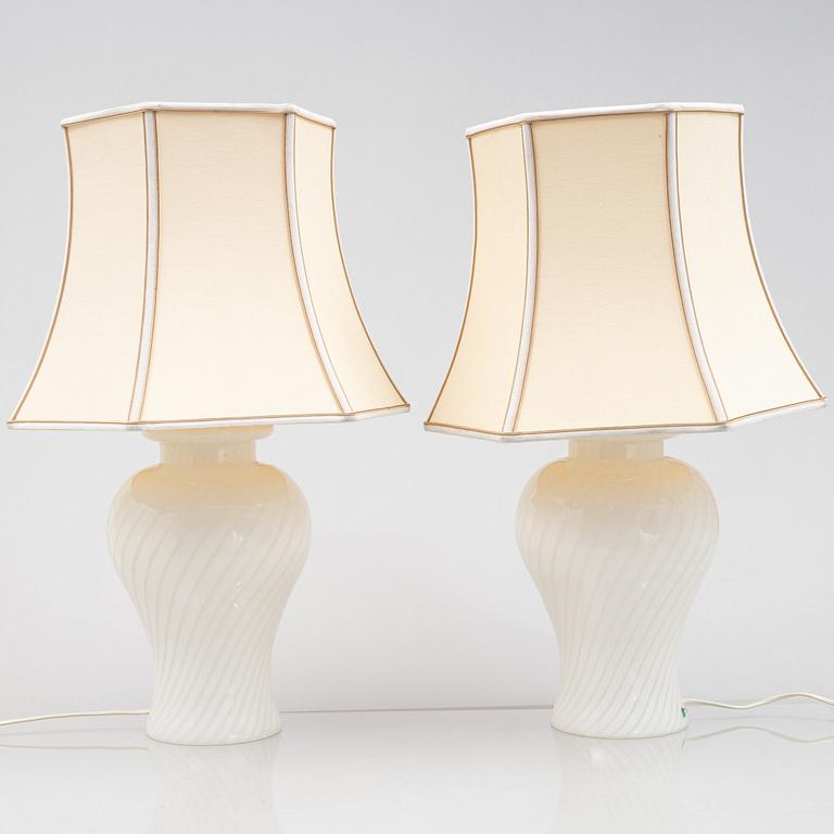 A pair of table lamps, probably Murano, Italy, late 20th Century.