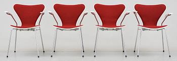 KARMSTOLAR, 4 st, "Sjuan", Arne Jacobsen, Fritz Hansen, formgiven 1955.