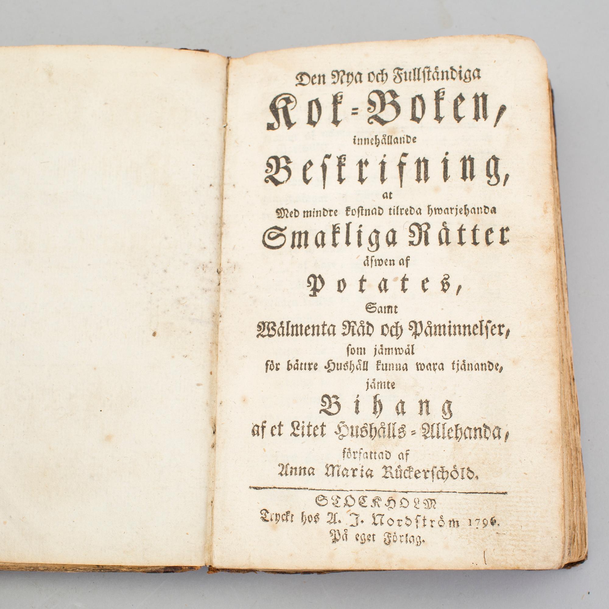 Two cook books from 1795 and 1796.