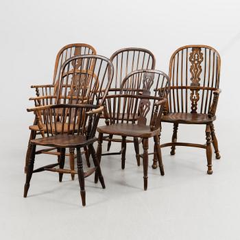 Windsor chairs, 6 pcs, 19th century.