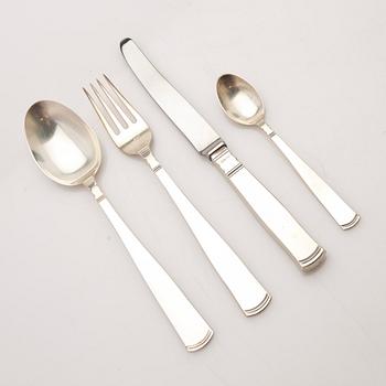Jacob Ängman, Bestickuppsättning, 48 delar, silver, modell "Rosenholm", GAB, Eskilstuna och Stockholm, 1900-talets andra hälft.