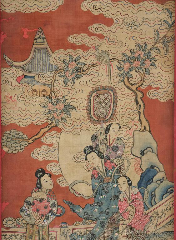 A set of four kesi panels depicting Xiwangmu and the daoist Immortals, late Qing dynasty.