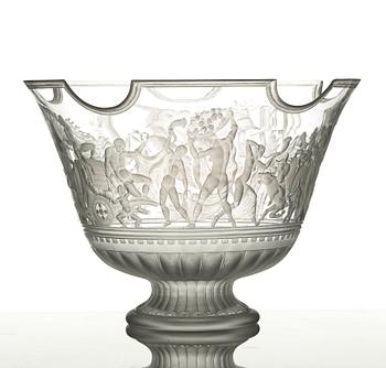 Simon Gate, a Swedish Grace engraved "Bacchus" bowl, Orrefors, Sweden 1926, engraved by Arthur Diessner.