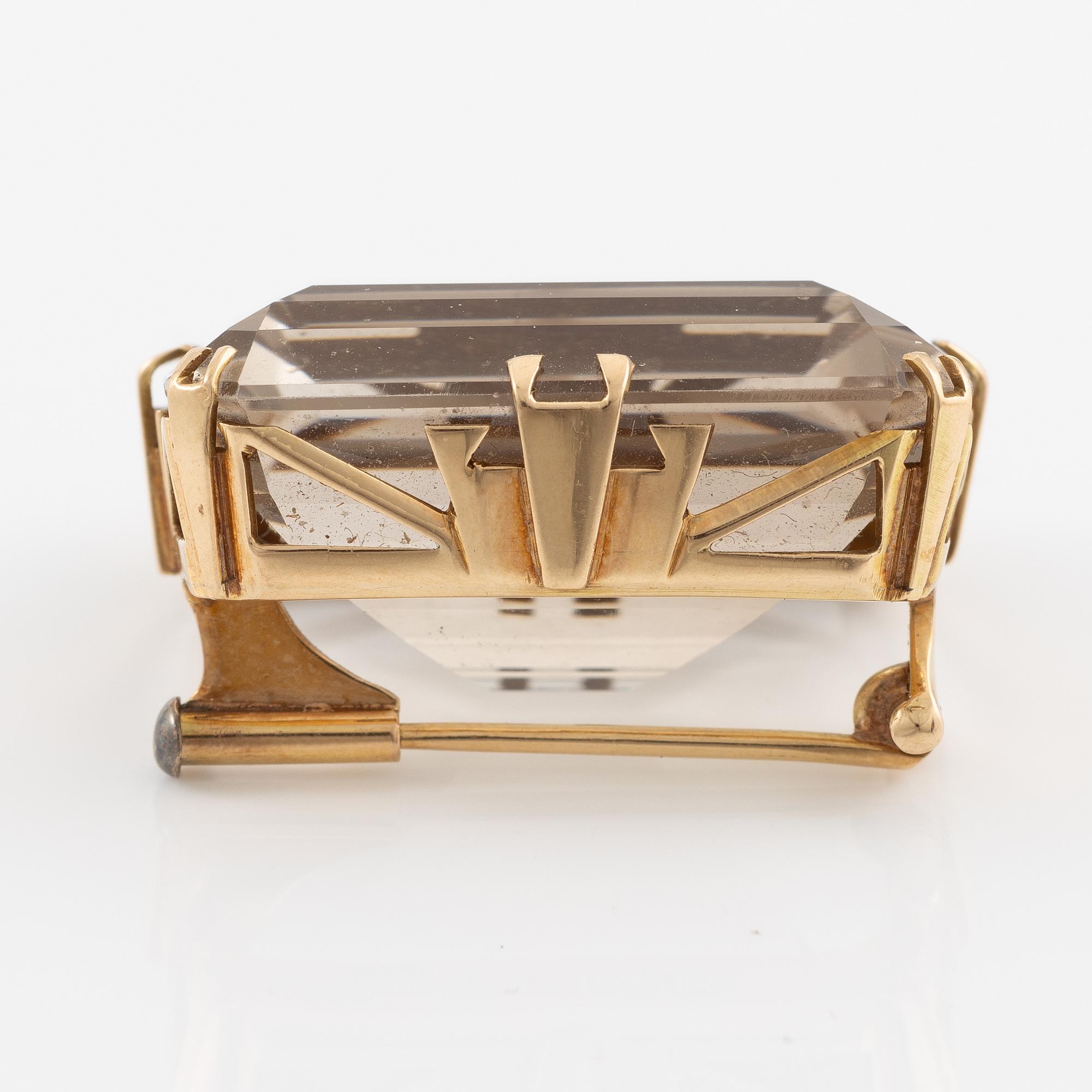 Brosch, 14K guld med rökkvarts, Finland.