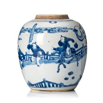 1140. A blue and white jar, Qing dynasty, 18th Century.