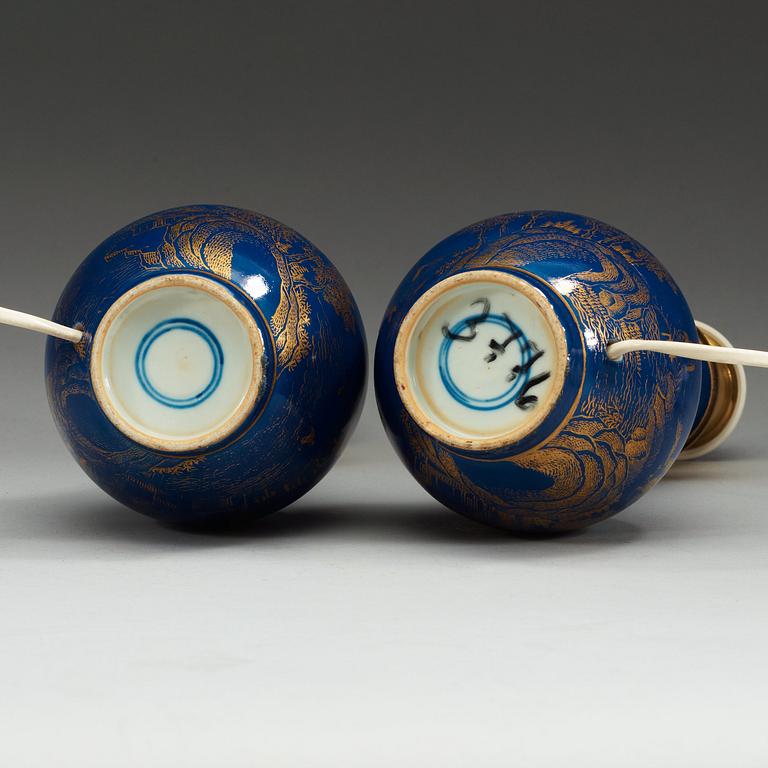 A pair of powder blue vases, Qing dynasty 19th Century.