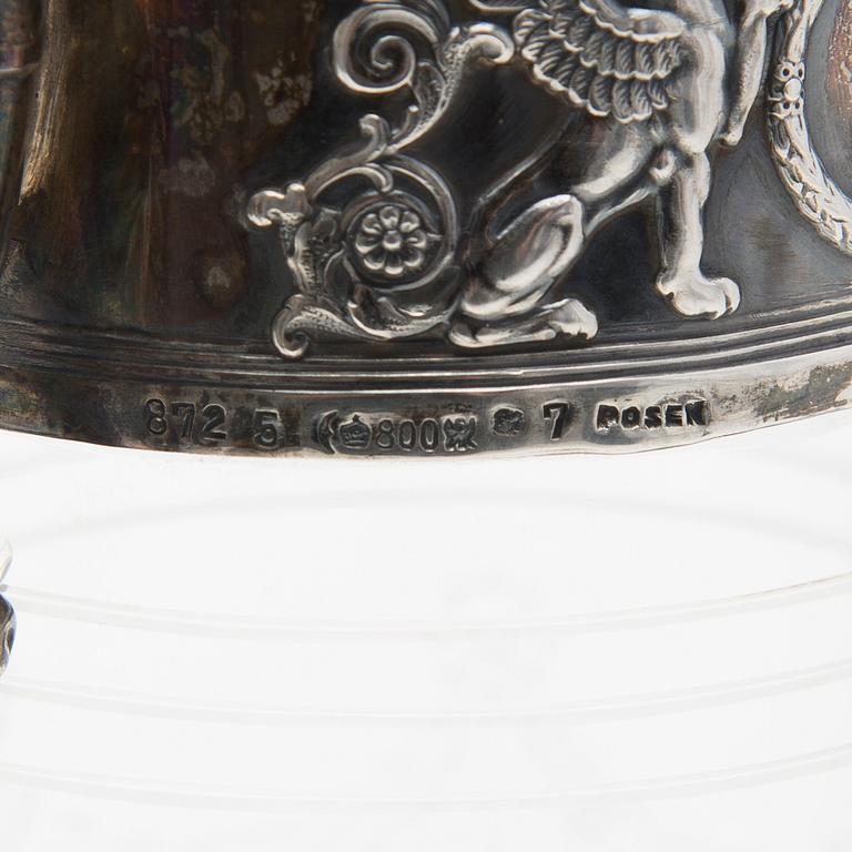 VINKANNOR, ETT PAR, silver och glas, Lazarus Posen, Frankfurt 1900-talets början.