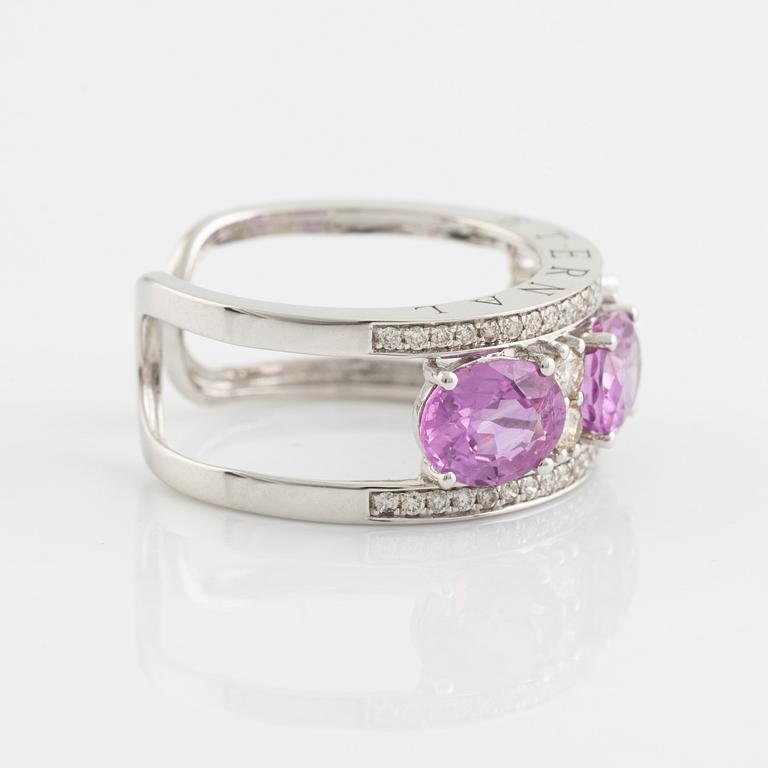Pink sapphire and brilliant cut diamond ring.