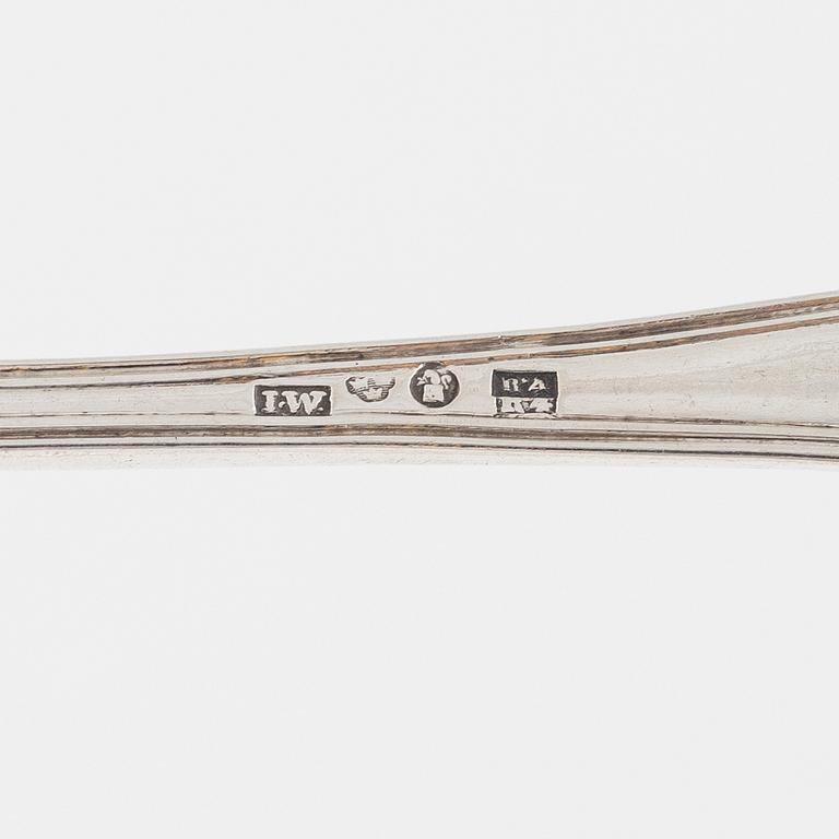 Skedar, 13 st, silver, bl.a. Gustaf Folcker, Stockholm 1825.