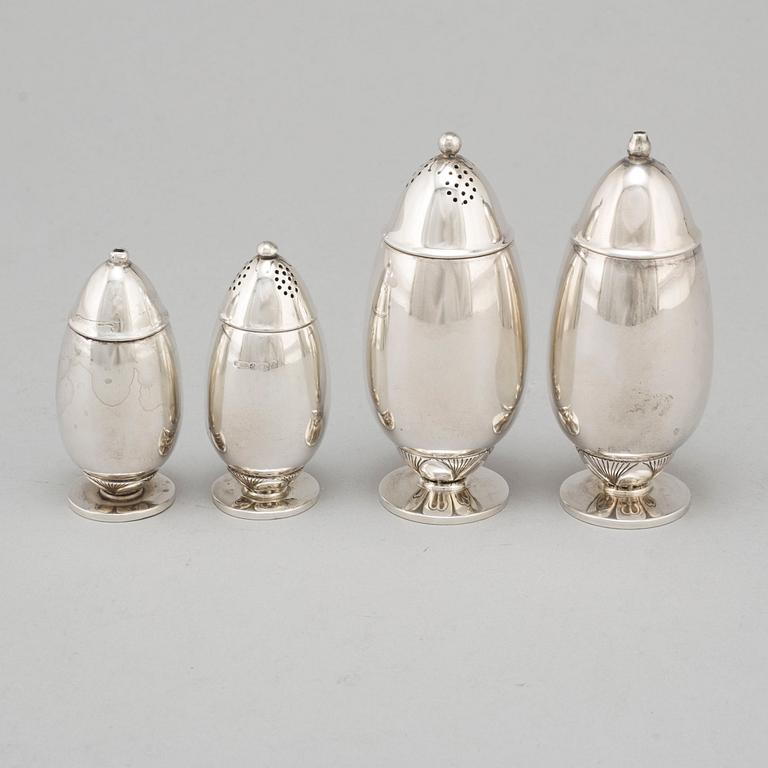 GUNDORPH ALBERTUS, four sterling silver salt and pepper shakers from Georg Jensen, Denmark,