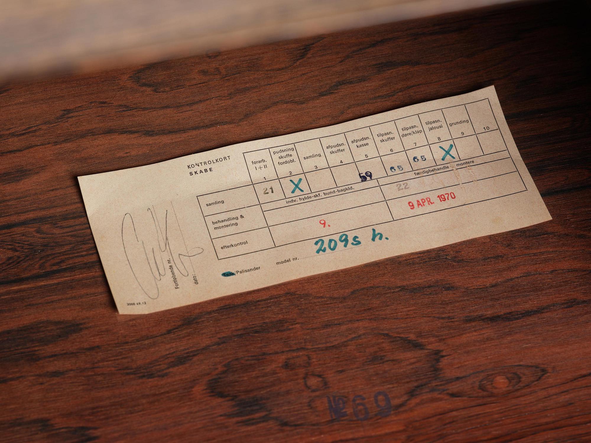 Arne Vodder, a rosewood sideboard model "209", Sibast Møbler, Denmark, 1970.