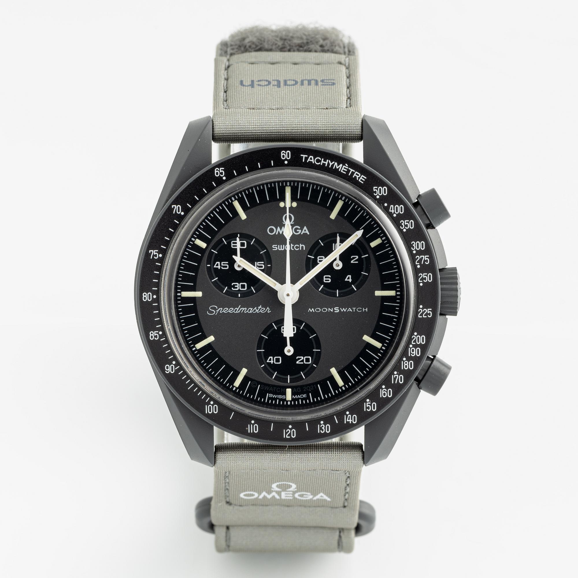 Swatch/Omega, MoonSwatch, Mission to Mercury, chronograph, wristwatch, 42 mm.