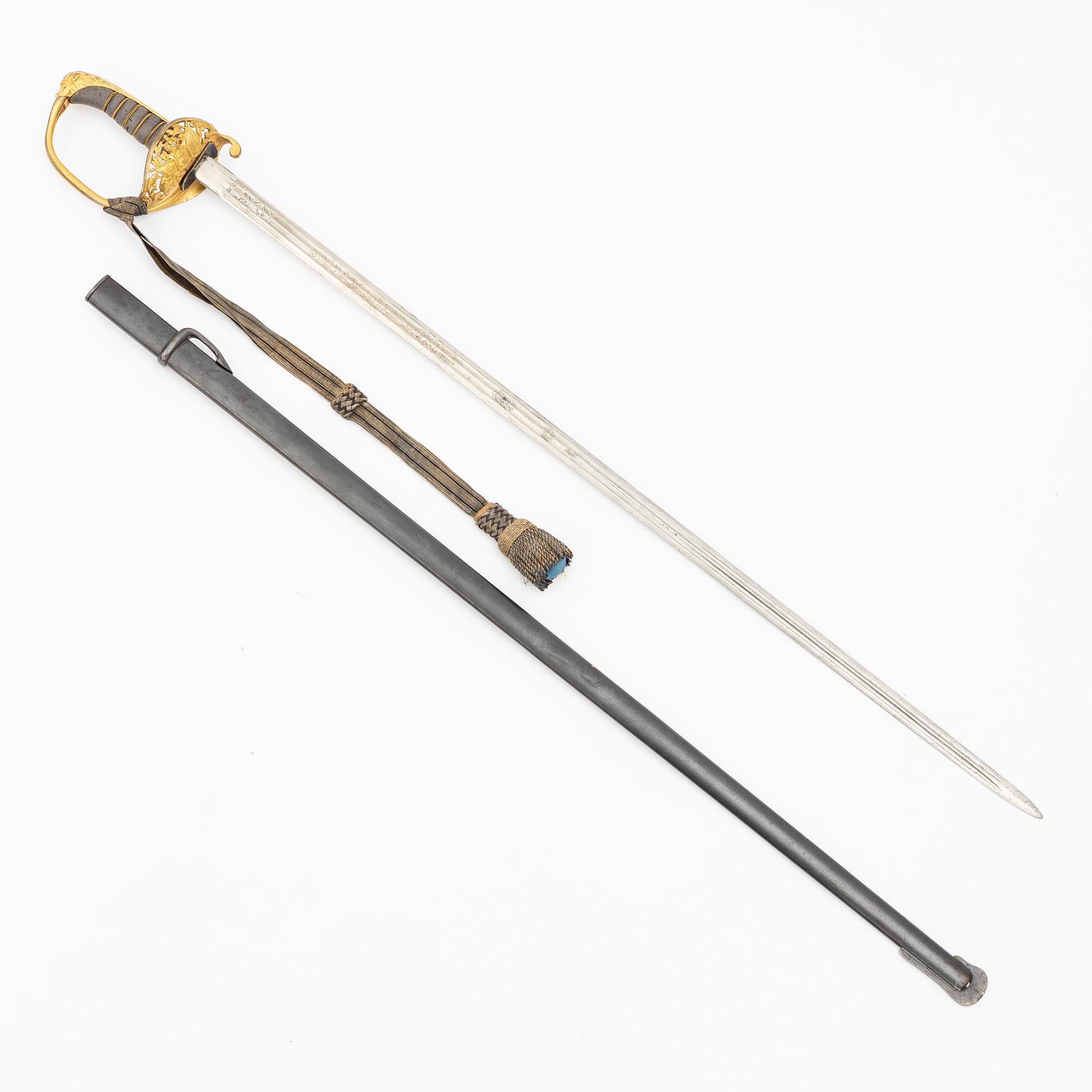 Sabel, svensk, för officer, 1800-talets andra hälft, med balja.