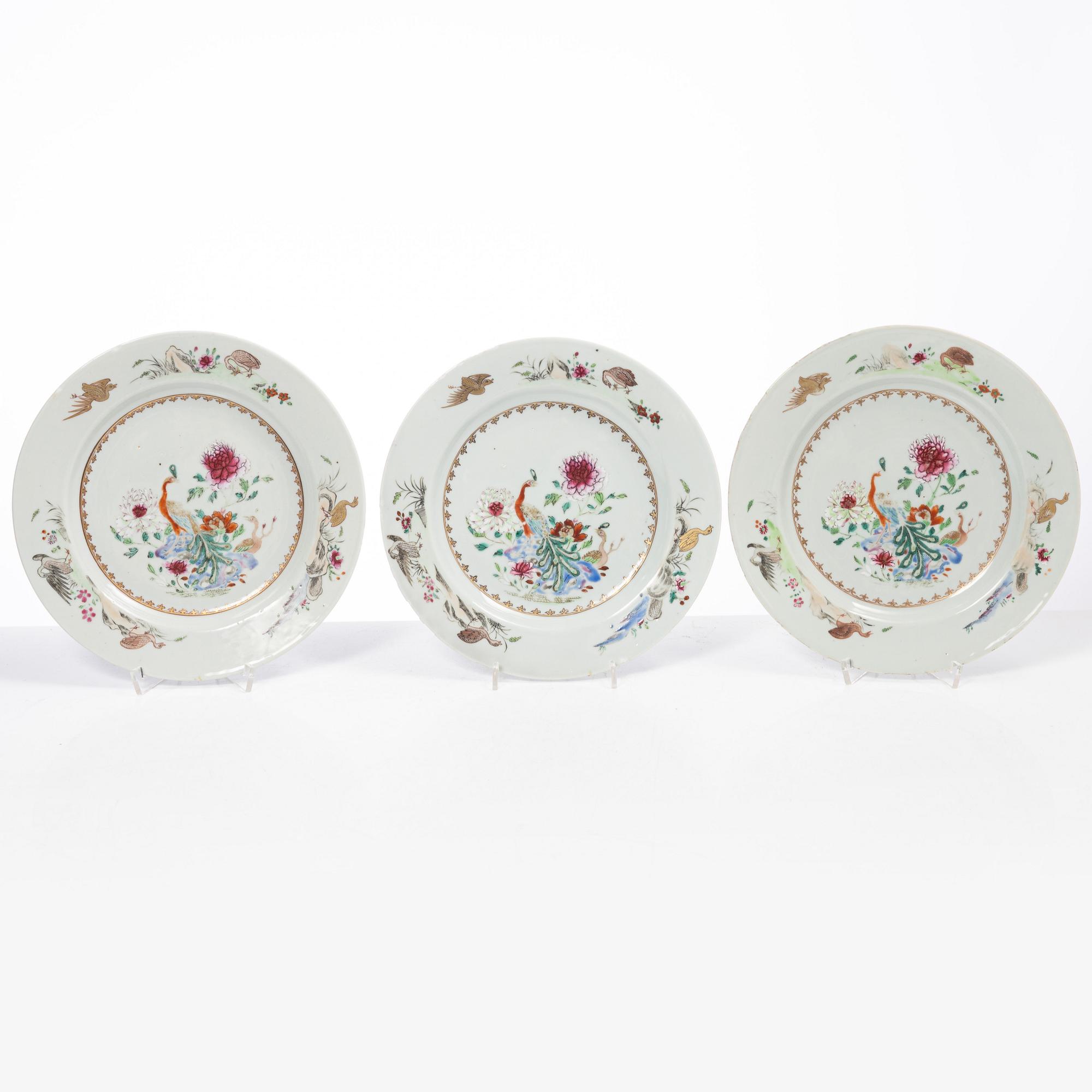 Tallrikar, sex stycken, kompaniporslin, Kina, Qingdynastin, Qianlong (1736-95).