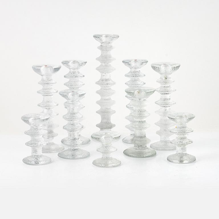 Timo Sarpaneva, a set of ten candlesticks, glass, "Festivo", Iittala.